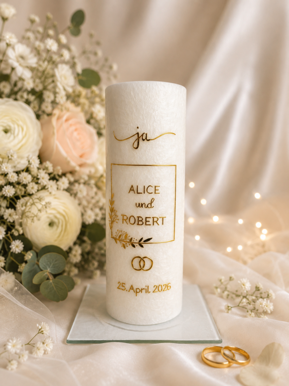 Hochzeitskerze-"Ja"-personalisiert-Goldveredelung